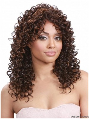 Curly Indian Remy Hair Brown Long Flexibility 3/4 Wigs