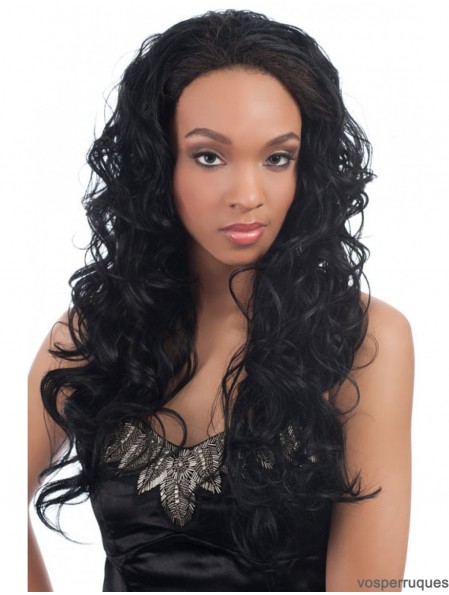 Cheveux remy brésiliens ondulés noirs longs magnifiques 3/4 perruques