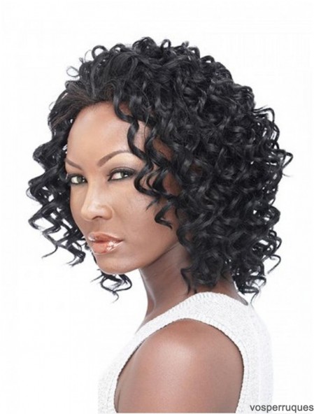 Cheveux bouclés brésiliens remy longueur d'épaule noire naturelle 3/4 perruques