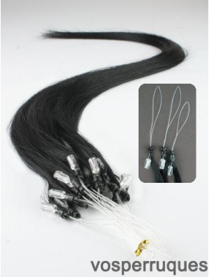 Prolongements de cheveux d'anneau de boucle micro droit noir à la mode