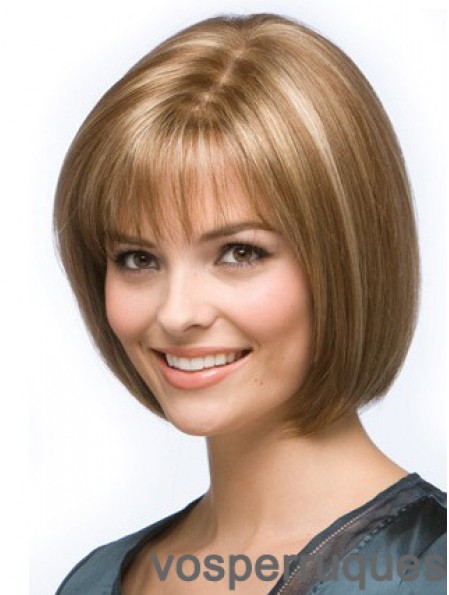 Blonde Bob perruque longueur de menton synthétique sans bonnet Style droit perruques de cheveux humains