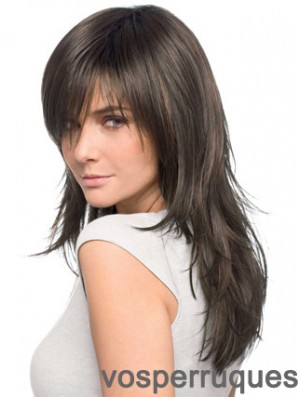 Vosperruques Best Quality Realistic Brown Straight Remy Human Hair Easy Long Wigs With Bangs
