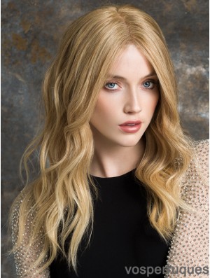 Longues perruques avant de lacet couleur blonde Style ondulé Perruques de cheveux humains