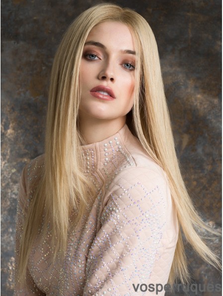 Monotop Real Hair Wigs Long Length Straight Style Blonde Color