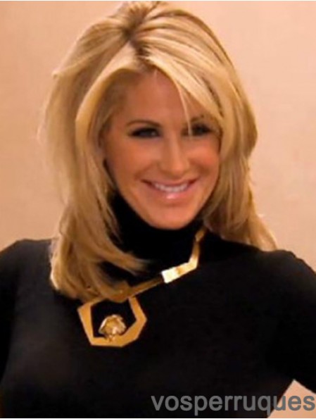 Perruque Kim Zolciak avec frange avant de lacet de couleur blonde Longueur d'épaule