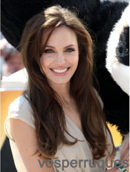 Monofilament cheveux humains Angelina Jolie perruques longue longueur droite Style brun couleur