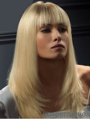 Perruque avant en dentelle Cheveux humains Style droit Couleur blonde avec une frange