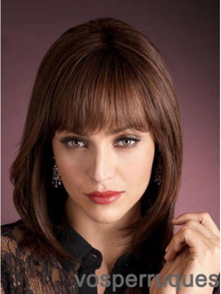 Light Auburn Human Wigs With Bangs Capless Straight Style Shoulder Length