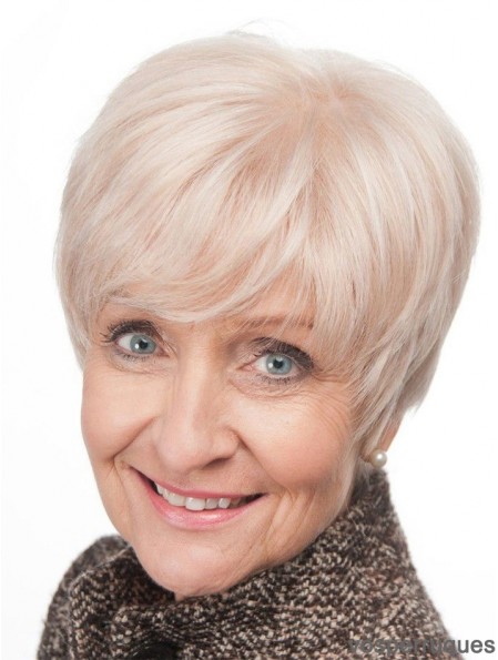 Perruques de cheveux courts pour les femmes plus âgées avec coupe grise sur le devant en dentelle