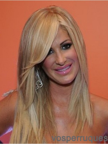 Kim Zolciak Perruques Avec Frange Avant De Lacet Longue Longueur Couleur Blonde Perruques De Cheveux Humains