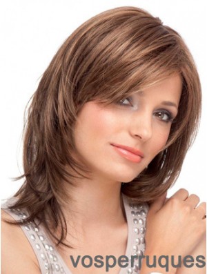 Human Hair Lace Front Straight With Bangs Auburn Color Shoulder Length