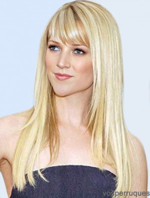 Blonde Remy Human Long Straight Straight avec Bangs Mono Wigs Cheveux humains