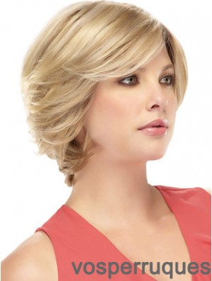 Monofilament Human Hair Wigs With Bangs Blonde Color Short Length