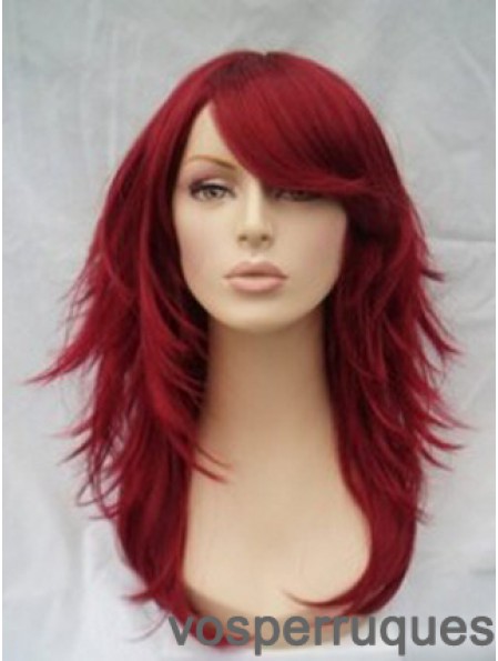 Perruque rouge de cheveux humains pleine perruque avec une longueur d'épaule ondulée de style frange