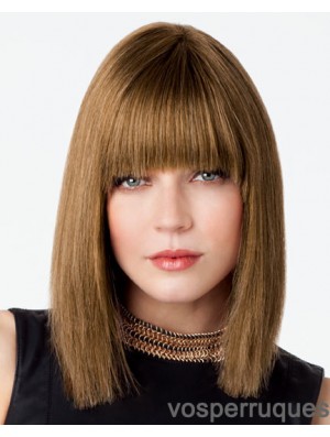 Bob Wig With Fringe Remy Human Lace Front Brown Color