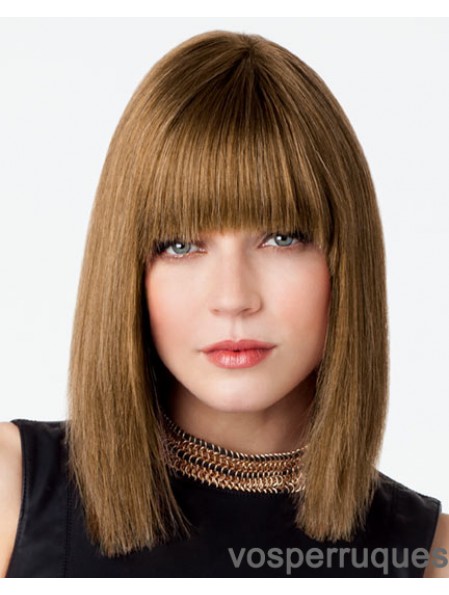 Bob perruque avec frange Remy Human Lace Front Brown Color