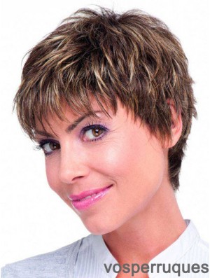 Cheveux humains Monofilament Topper couleur brune Boycuts de style droit