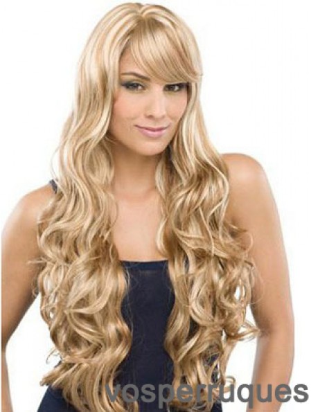 Long 100% Hand Tied Wavy With Bangs Monofilament Lace Front Wigs