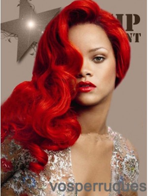 Perruque rouge cheveux humains avec une longueur ondulée capless style longue