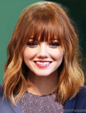 Lace Front Emma Stone Perruques Cheveux Humains UK Avec Frange Style Ondulé Cropped Color