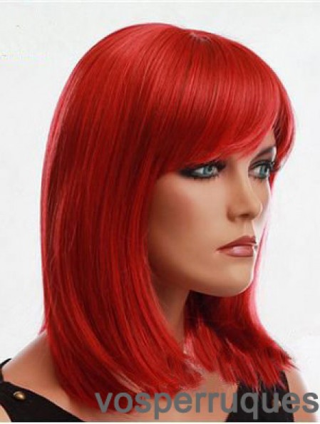 Perruque rouge de cheveux humains avec un style droit de couleur rouge capless frange