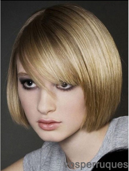 Blonde Bobs menton longueur droite 12 pouces Bob perruques avec monofilament