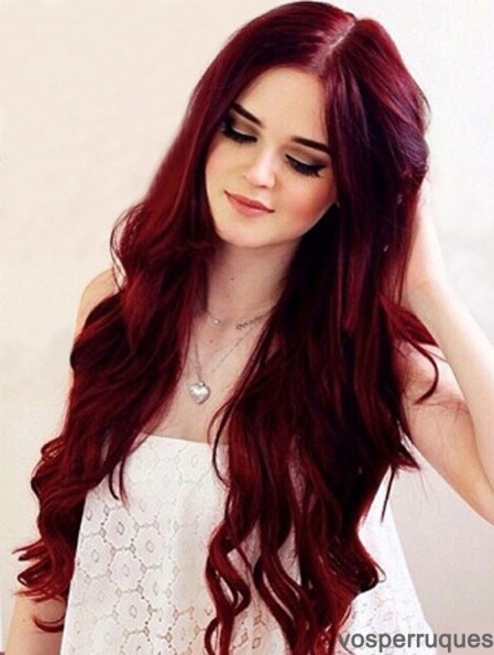 Charming Deep Red Hair Color Long Human Hair Wavy Lace Front Wigs