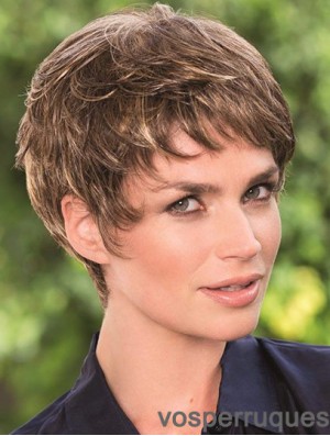 6 pouces Brown Boycuts Cropped Wavy Top Lace Wigs