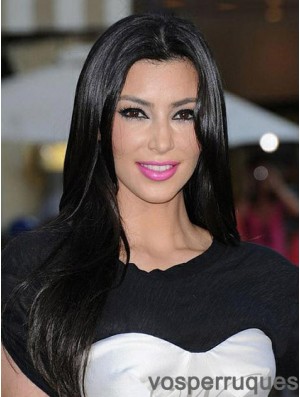 Long Straight Black Kim Kardashian Wigs Human Hair For Black Women With Monofilament