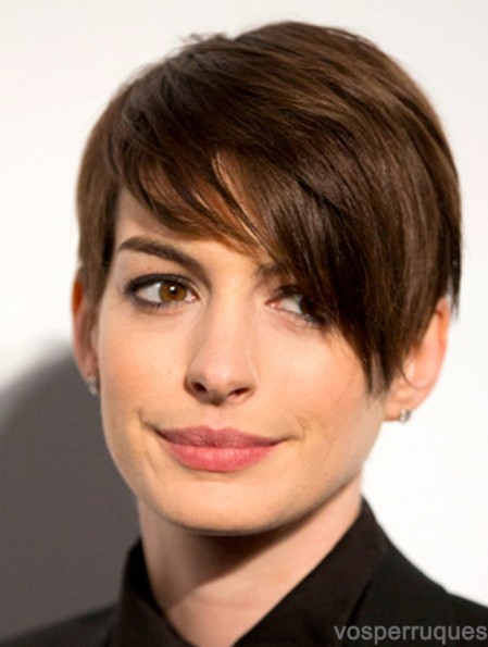 Perruques Anne Hathaway courtes en dentelle droite coupées en avant de 6 pouces