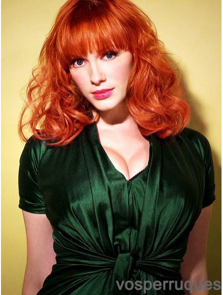 Capless ondulé avec frange épaule longueur 16 pouces élégant cheveux humains Christina Hendricks perruques