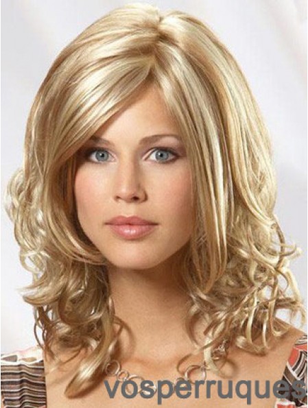 14 pouces épaule ondulée blonde cheveux humains monofilament perruque