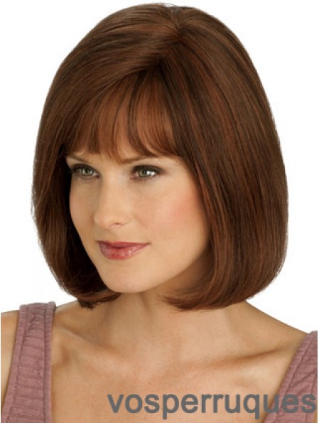 Real Hair Long Bob Wigs With Monofilament Straight Style Auburn Color
