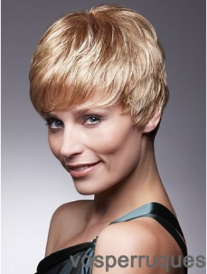 Perruque blonde courte avec des coupes en longueur remy capless