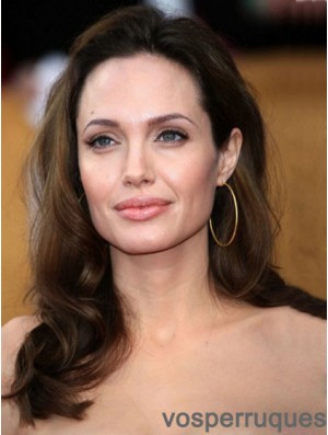 16 pouces brun ondulé cheveux humains avant de lacet monofilament haut Angelina Jolie perruques