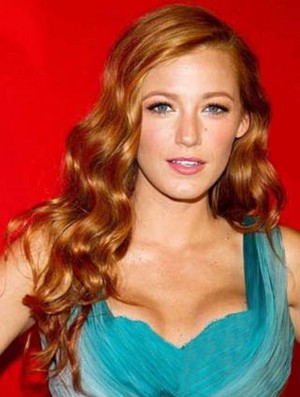 Sans Frange Durable Ondulé Auburn Longue Cheveux Humains Avant de Lacet Blake Lively Perruques