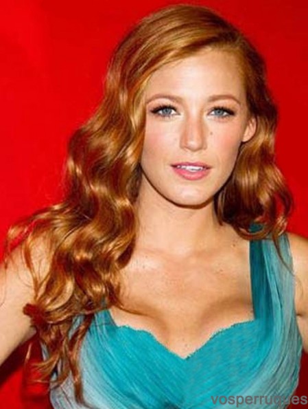 Sans Frange Durable Ondulé Auburn Longue Cheveux Humains Avant de Lacet Blake Lively Perruques