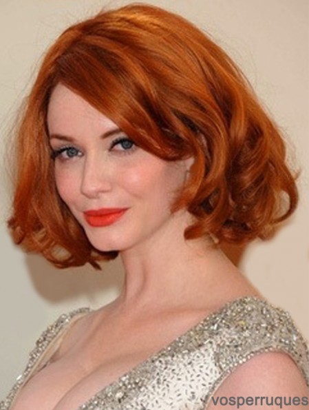 Bobs menton longueur cuivre ondulé 11 pouces beaux cheveux humains perruques Christina Hendricks