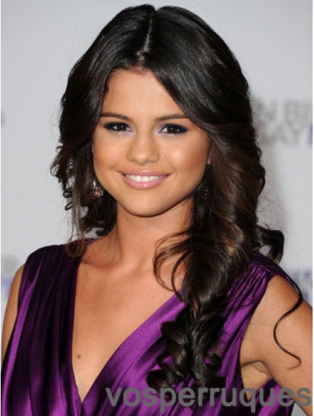 Without Bangs Soft Wavy Black Long Human Hair Lace Front Selena Gomez Wigs