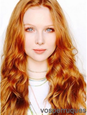 Sans frange longue ondulée de cuivre 22 pouces Perruques Molly Quinn adaptées aux cheveux humains