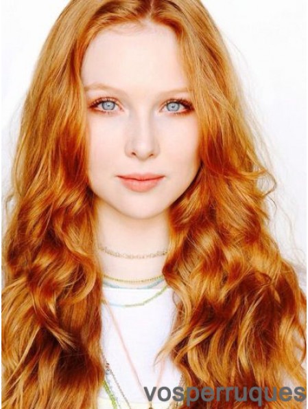 Sans frange longue ondulée de cuivre 22 pouces Perruques Molly Quinn adaptées aux cheveux humains