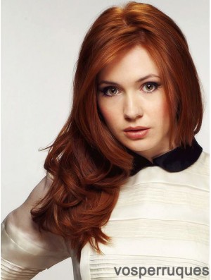 Sans Frange Longue Ondulée Cuivre 20 pouces Durable Cheveux Humains Karen Gillan Perruques