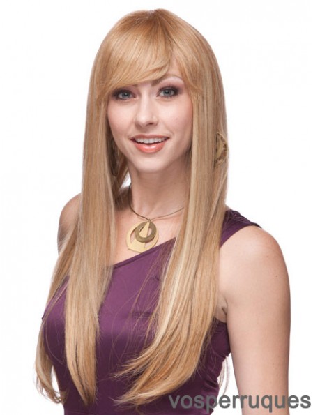 Droite Avec Frange Monofilament Blonde Top Perruques Longues