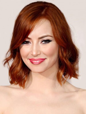 Bobs menton longueur cuivre ondulé 14 pouces incroyable cheveux humains Emma Stone perruques