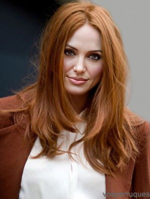 Sans frange longue cuivre droite 18 pouces perruques de cheveux humains pratiques Karen Gillan