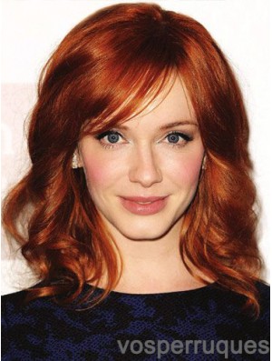 Full Lace Wavy With Bangs épaule Longueur 16 pouces abordables cheveux humains Christina Hendricks perruques