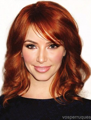 Full Lace Wavy With Bangs épaule Longueur 16 pouces abordables cheveux humains Christina Hendricks perruques