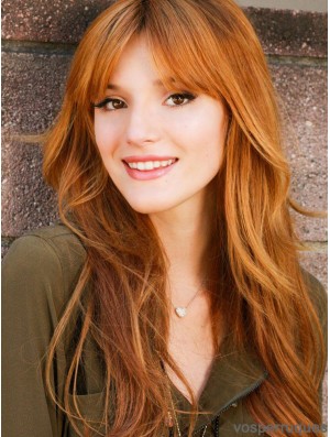 With Bangs Long Copper Straight 24 inch Good Human Hair Bella Thorne Wigs