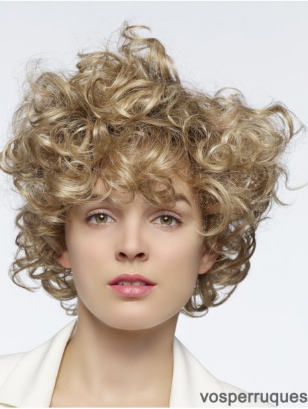 Perruque avant de dentelle bouclée profonde de cheveux humains de longueur d'épaule blonde avec 14 pouces pour les femmes