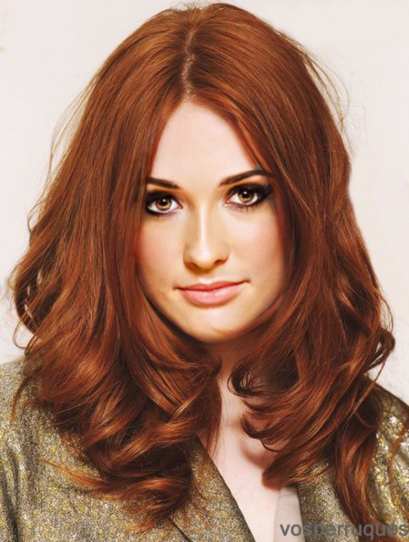 Sans frange longue cuivre ondulé 18 pouces cheveux humains appropriés perruques Karen Gillan